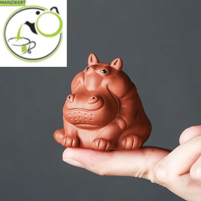 

1PCS Mini Fingertip Purple Clay Tea Pet Handmade Hippo Statue Ornaments Home Crafts Chinese Tea Set Decoration Accessories Gifts