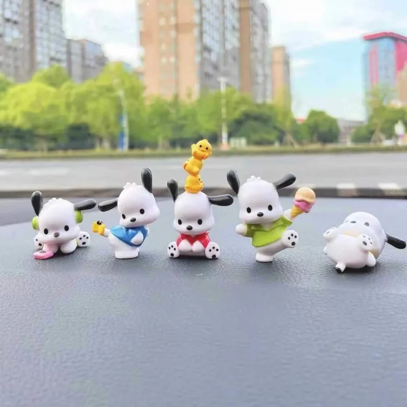 Figuras de acción de Sanrio Pochacco, juguetes bonitos de My Melody, modelo de decoración de escritorio de coche, regalo de cumpleaños, 5 piezas