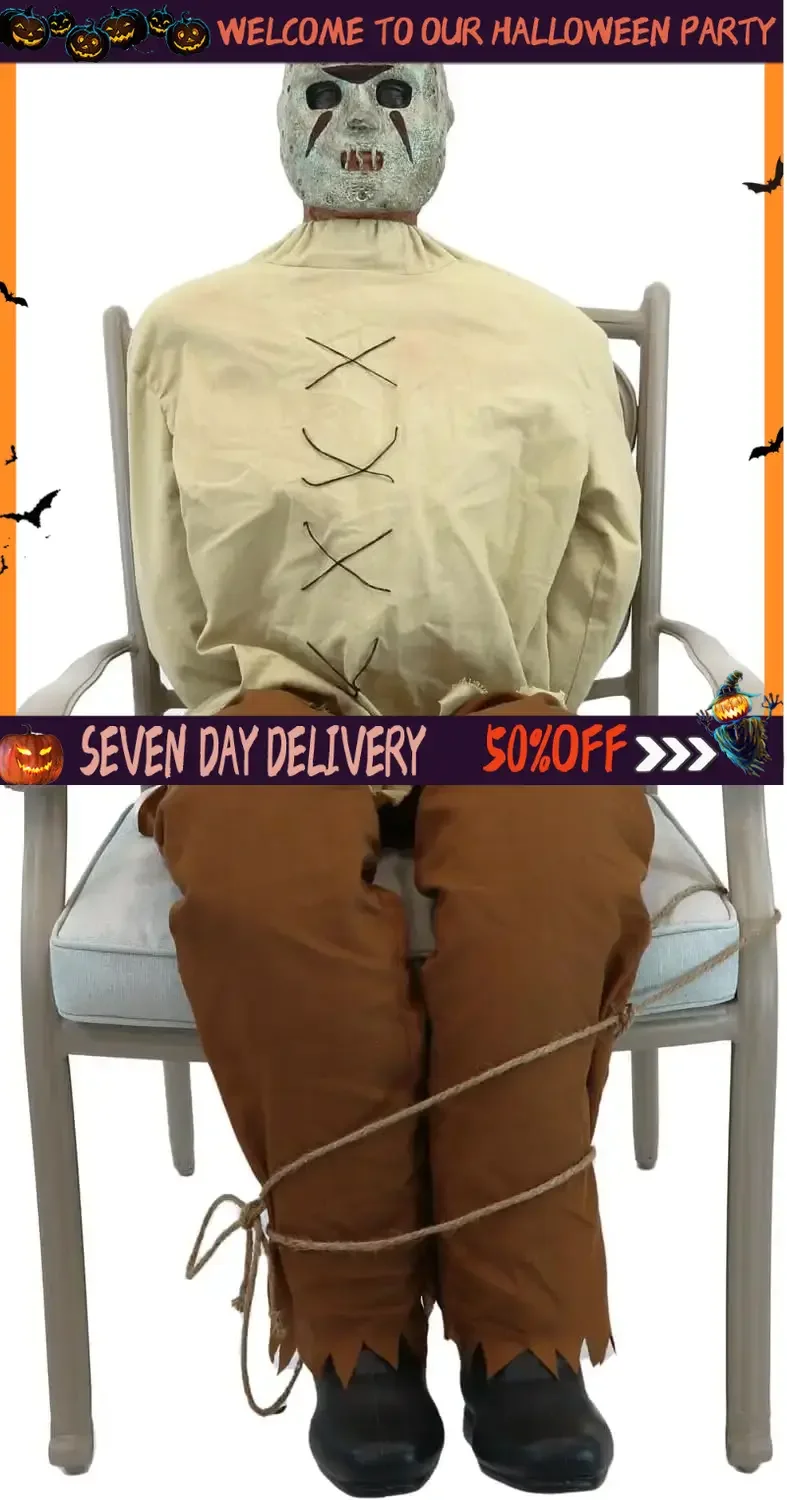 

Halloween Decorations Motion-Activated Thrashing Prisoner By Sitting Halloween Animatronic for Indoor or Covered Outdoor Creepy