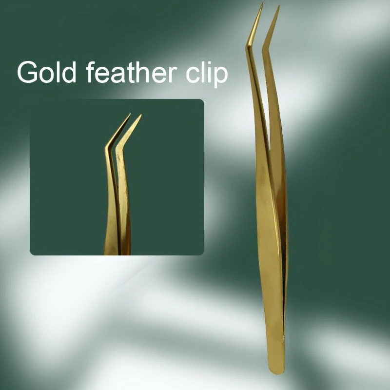 Stainless Steel Eyelash Grafting Tweezers High Precision Lash ClipTransplant Eyebrow Tools for Beginners Golden Laser