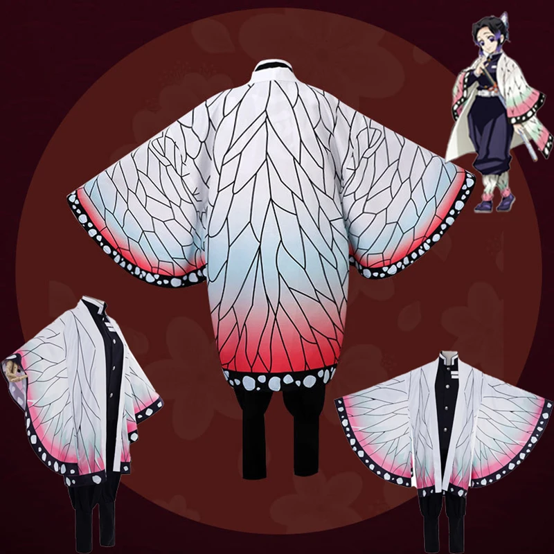 Disfraz de Anime Demon Slayer, peluca Kochou Shinobu, uniforme tipo kimono, Kimetsu No Yaiba Haori, trajes con capa para fiesta para niños y adultos