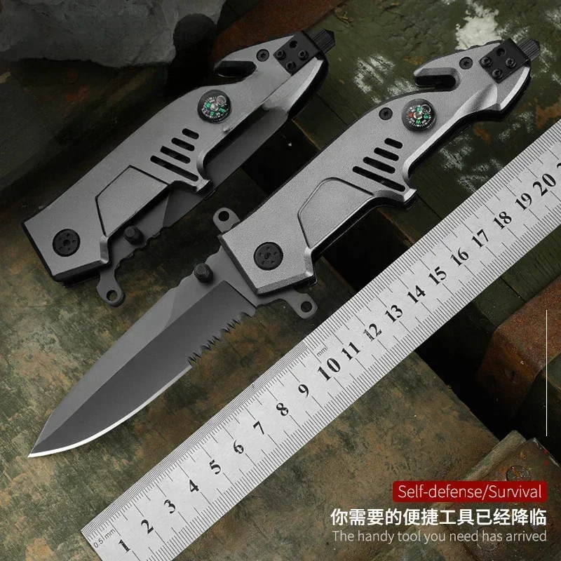 

Outdoors Hunting Multitool Folding Knife Steel Self Defense Survival Military Tactical Pocket Knives for Camping with Compas