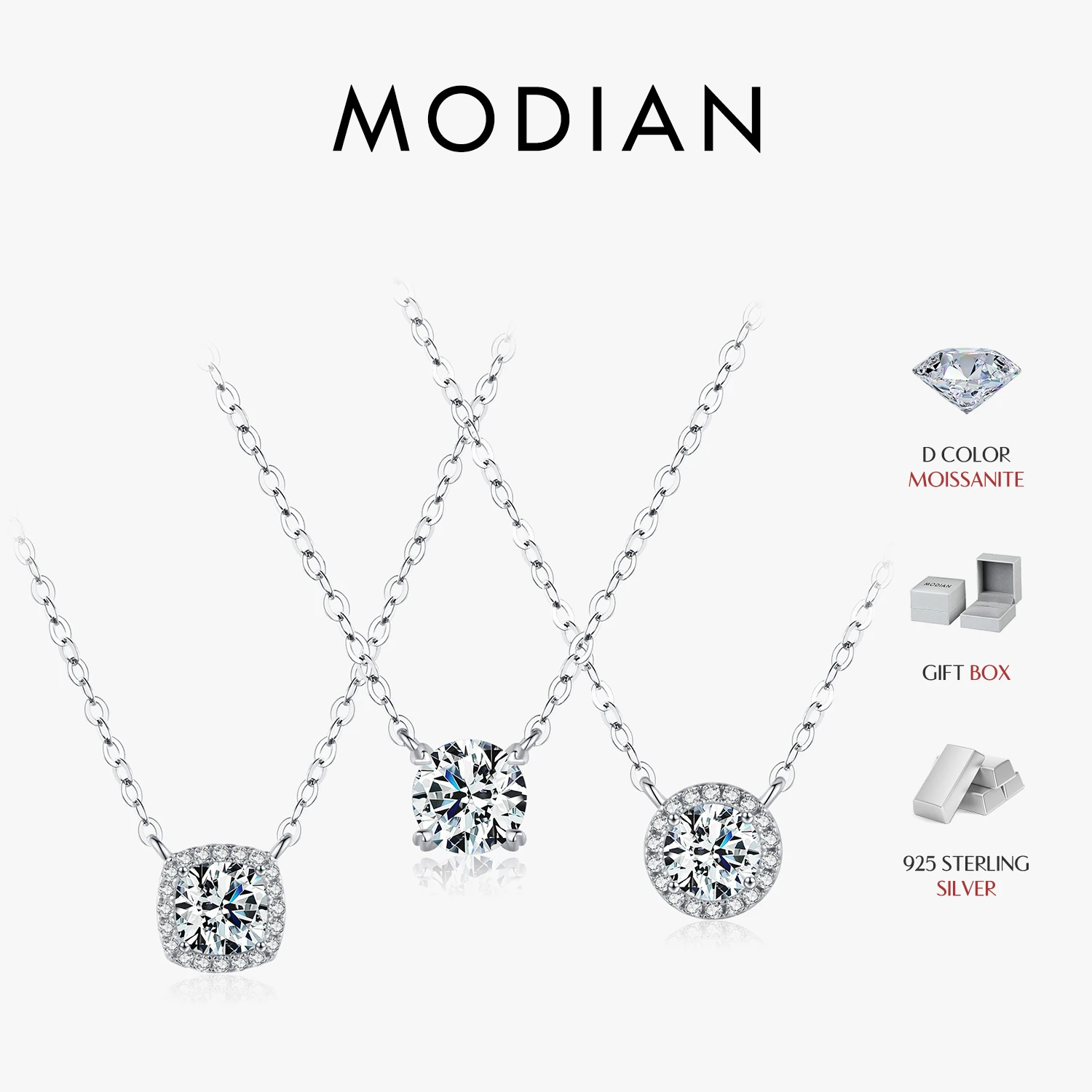 MODIAN kwadratowy i okrągły Halo Moissanite 925 srebro naszyjnik D kolor VVS1 laboratoryjny diamentowy naszyjnik dla kobiet biżuteria