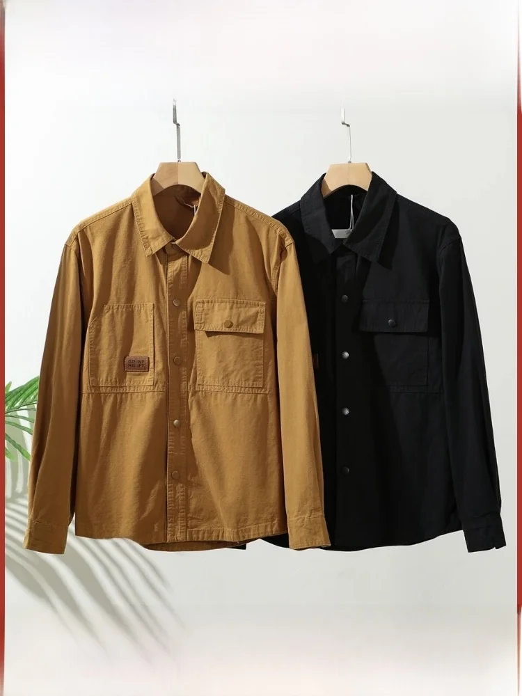 アメリカンワークウェア スレ！ 高綿重量！ 秋のメンズカラーレトロルーズカラーロングスリーブジャケット