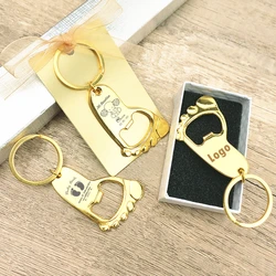 Personalized Baby Shower Gifts gold Foot Shaped Keychain Bottle Opener Favor Baptism Celebration Party Souvenir Gifts For Guests