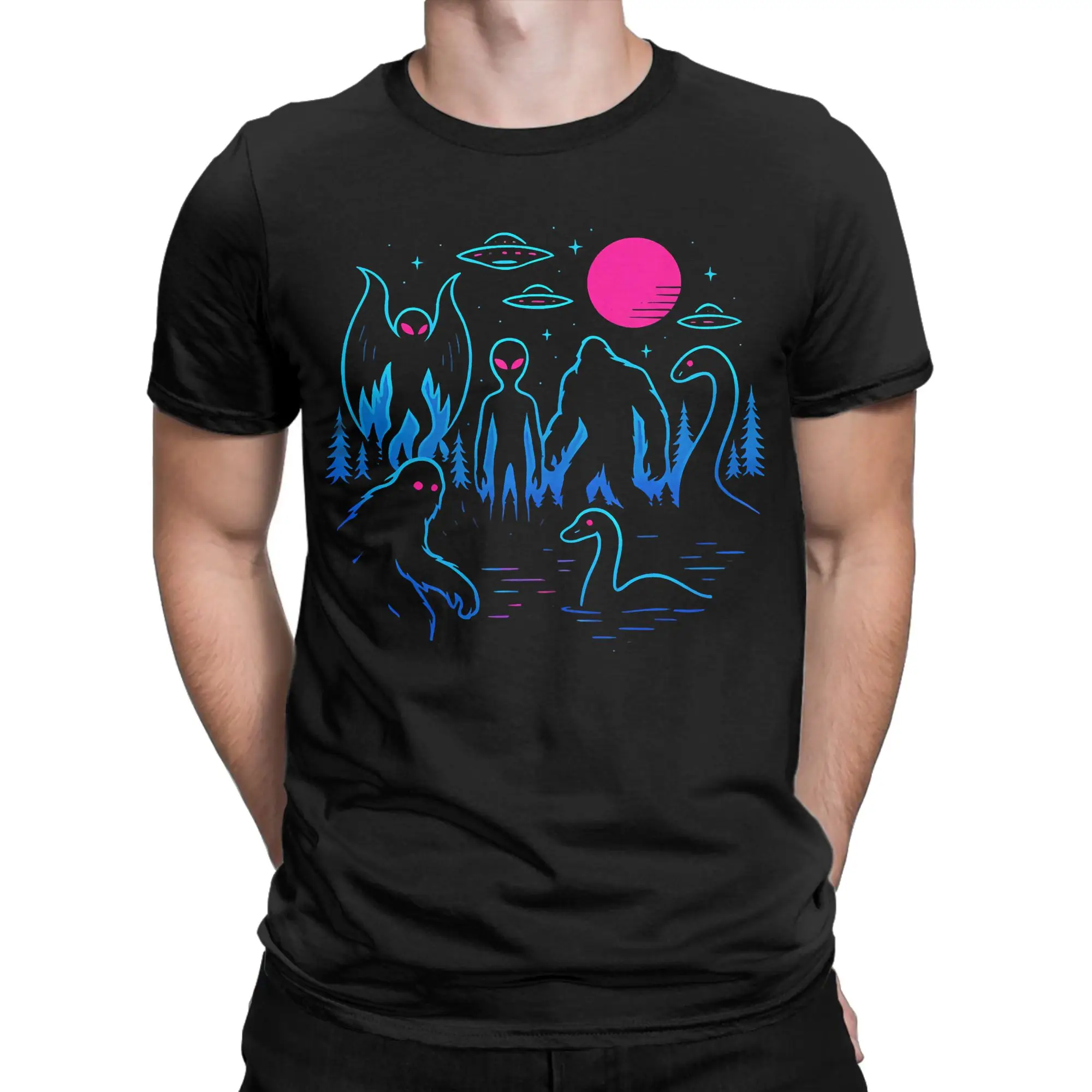 Cryptids Bigfoot Alien Mothman Loch Ness Monster Ufo T-Shirts Men Women  Creative 100% Cotton Tees O Neck Short Sleeve T Shirt