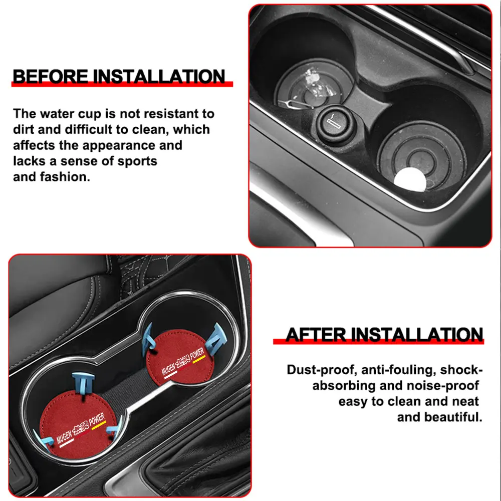 2Pcs Non-slip Car Water Cup Pad Fur Drink Coaster Holder For Honda Mugen Power Civic Accord Odyssey Jazz CRV Spirior Accessories view 5