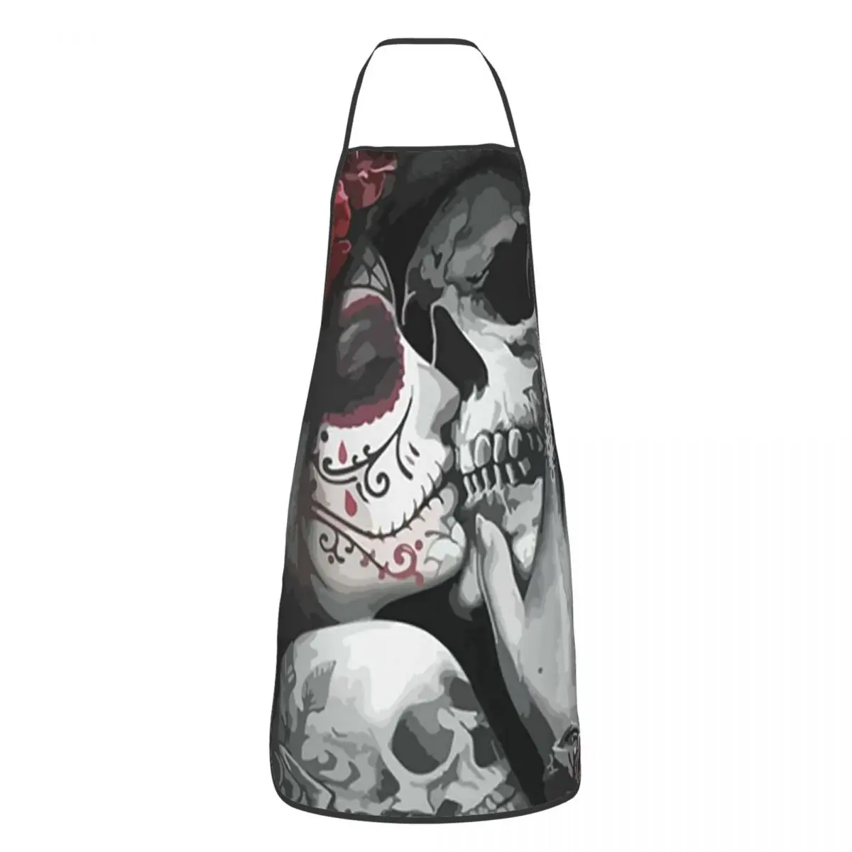 Horror Death Skull Rose Grim Reaper Apron Chef Cooking Tablier Waterproof Bib Kitchen Cleaning Pinafore for Women Men Gardening
