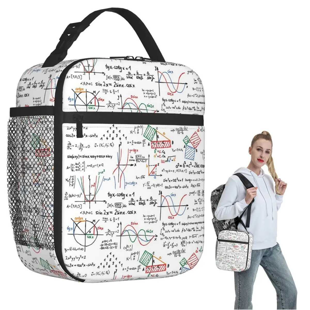Mathematics Formulas Numbers Insulated Lunch Bag for Women Children Portable Food Boxes Thermal Lunch Box Tote