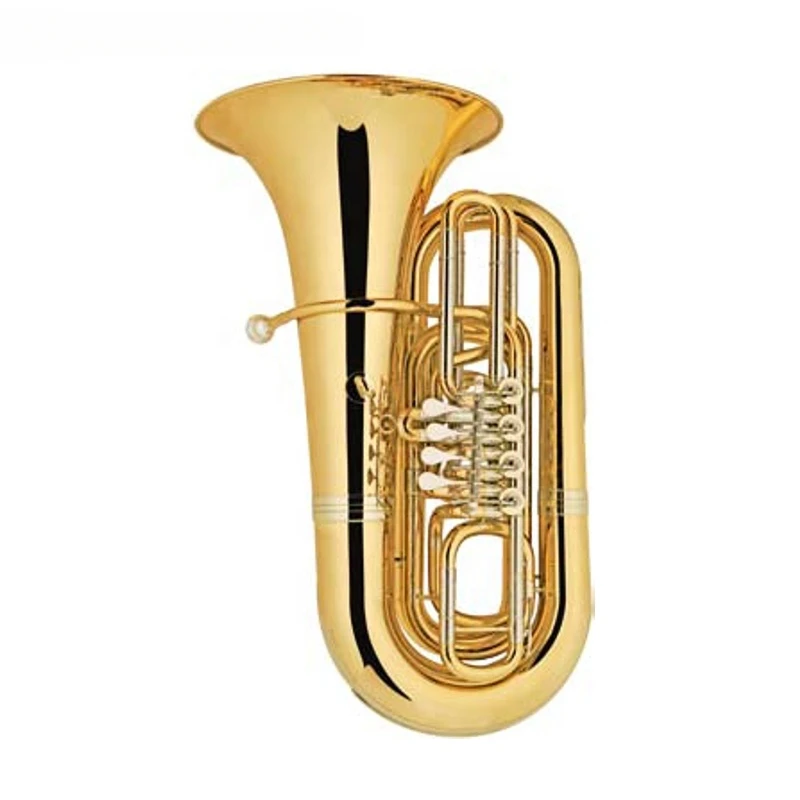 Professional Clear Lacquer Bb Tone 4 Rotary Valves Gold Brass Bell Tuba With Big Bell (JTU-830)