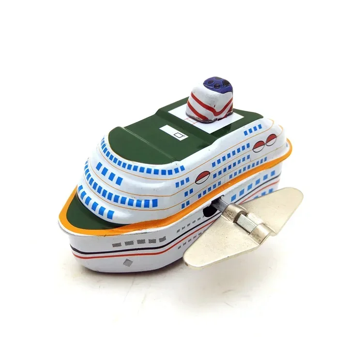 [Funny] Adult Collection Retro Wind up toy Metal Tin Luxury cruise ship boat Clockwork toy figures model vintage toy kids gift