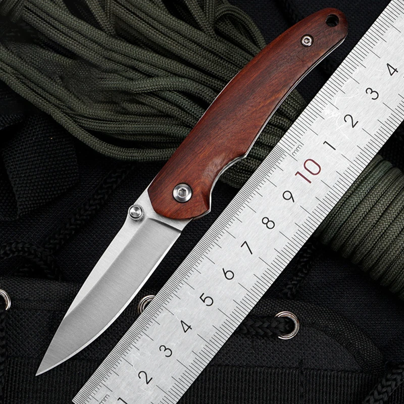 High Quality Outdoor Tactical Folding Knife Wooden Handle Camping Portable Pocket Knives Backpack EDC Tool