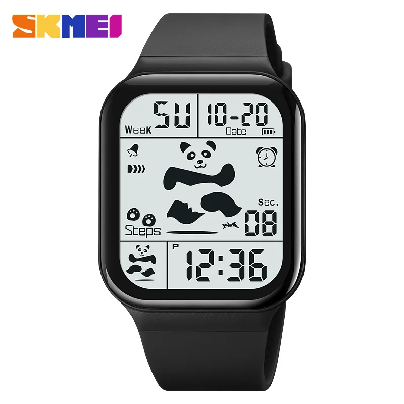 SKMEI Women Digital Electronic Watches Cute Panda Pattern Dial LED Light Display Digital Watches Women Casual Lady Wristwatch