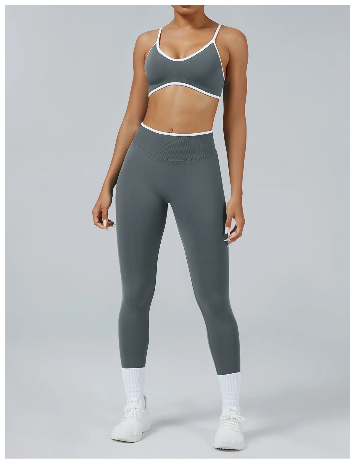 2-teiliges Set: High-Waist-Leggings, Fitnesskleidung, nahtloser Gym-Outfit, Yoga-Sport-BH, Damen-Lauf- und Yoga-Set, Sportanzug – Detail 23