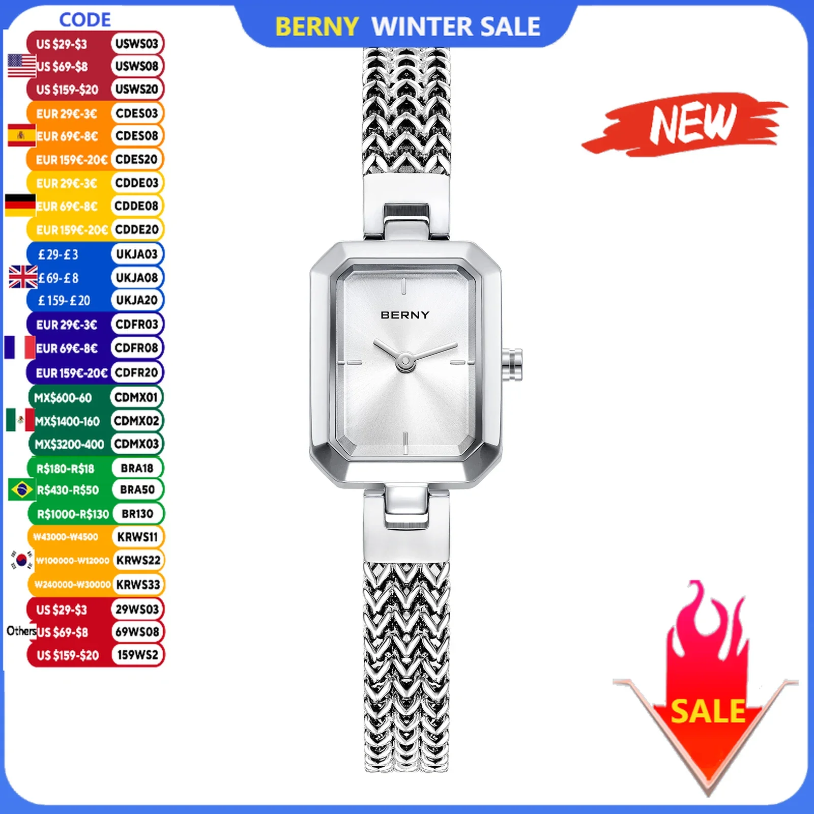 

BERNY Square Women Wristwatch Luxury Fashion Quartz watches Minimalist Rectangle Mini Dial Stainless Steel Jewelry Women's Watch