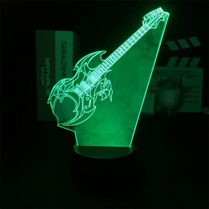 Electric Guitar Led Night Light with Touch Button 7 Colorful Table Light Musical Illusion 3D Desk Lamp for Room Decoration Gift