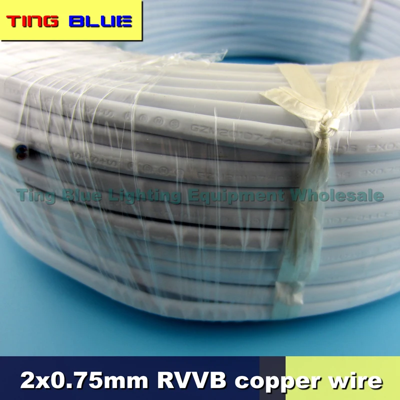 (100m)2*0.75mm flat sheathed wire RVVB power cord H03VVH2-F electric light electric wire copper core wire 12-250V 6A