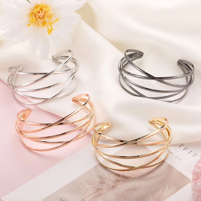 Punk Fashion Metal Cuff Bangles for Women Retro Personality  Exaggerated Hollow Out Geometric Bangles Party Jewelry Wholesale