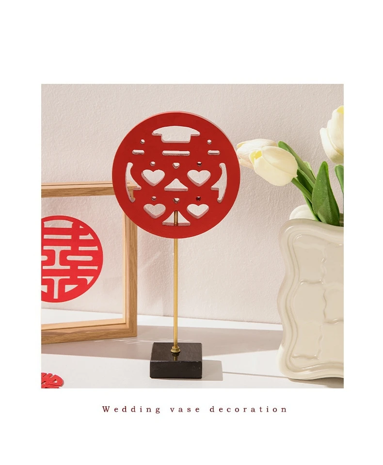Red Chinese Word XI Wood Crafts Model Decor, Double Happiness for Wedding or Festival, Hm Furnishing Articles Decor