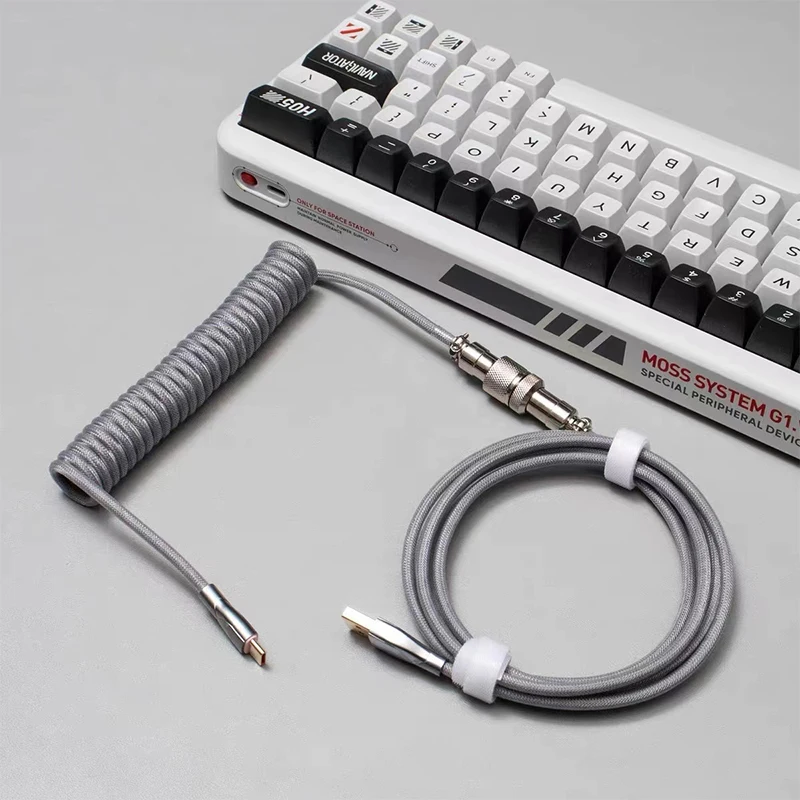 1.8M Type C Mechanical Keyboard Coiled Cable USB Keyboard Wire Mechanical Keyboard Aviator Desktop Computer Aviation Connector