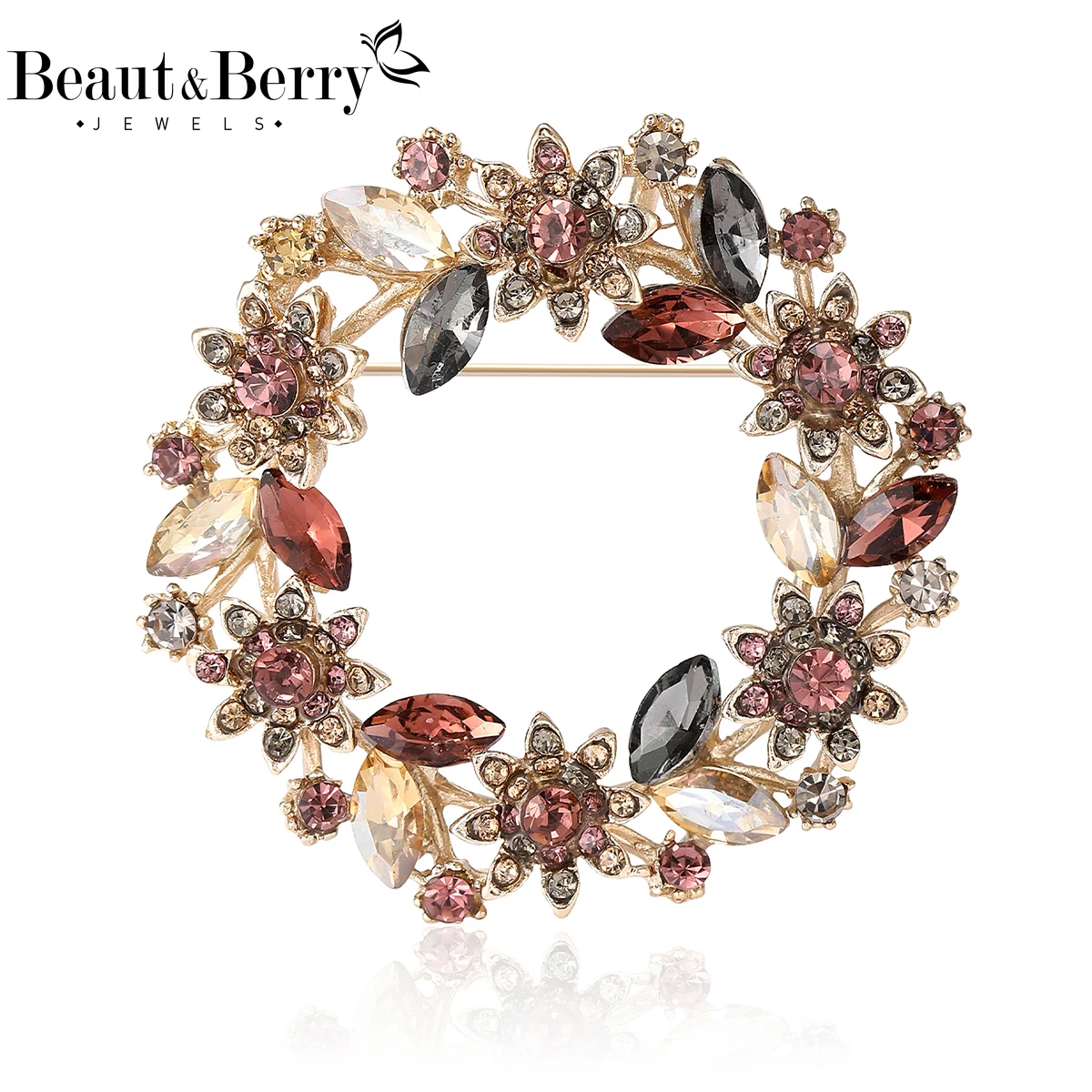 Beaut&Berry Elegant Rhinestone Wreath Brooches for Women Unisex Plant Pins Casual Party Jewelry Accessories Gifts Decoration
