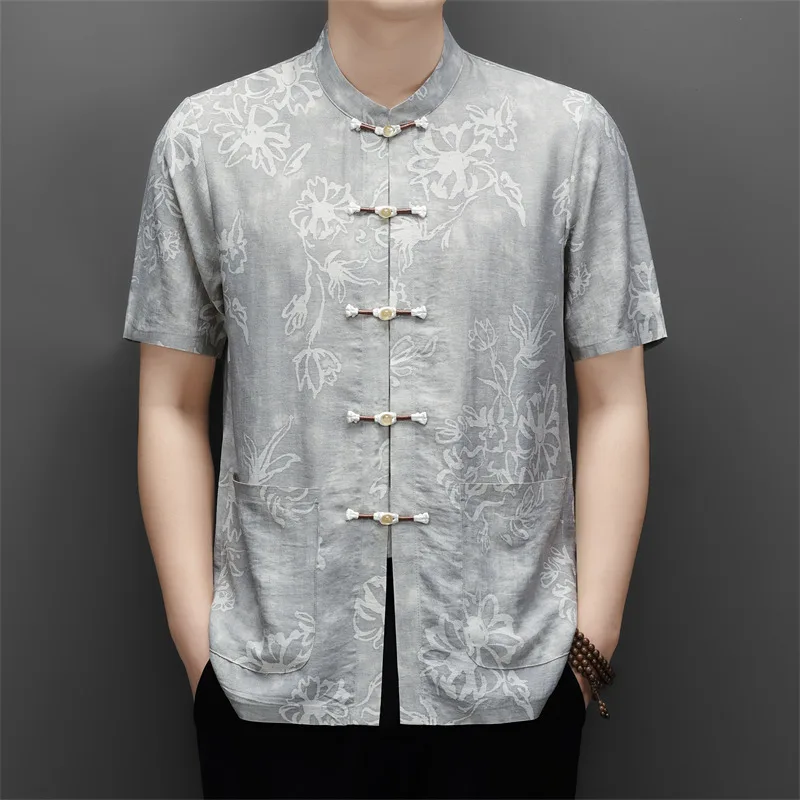 National Style Shirts For Men Short Sleeve Tang Costume 3D Print Summer Quality Lightweight Softness Exquisite Camisas De Hombre