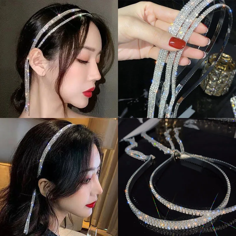 2022 Fashion Shiny Rhinestone Hairbands For Women Hair Hoop Long Tassel Hair Band Hoop Korean Headband Wedding Accessories Gifts