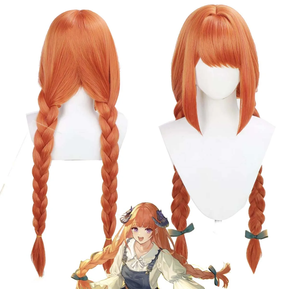 Halloween Game Arknights Bagpipe Long Orange Braid Heat Resistant Hair Wig