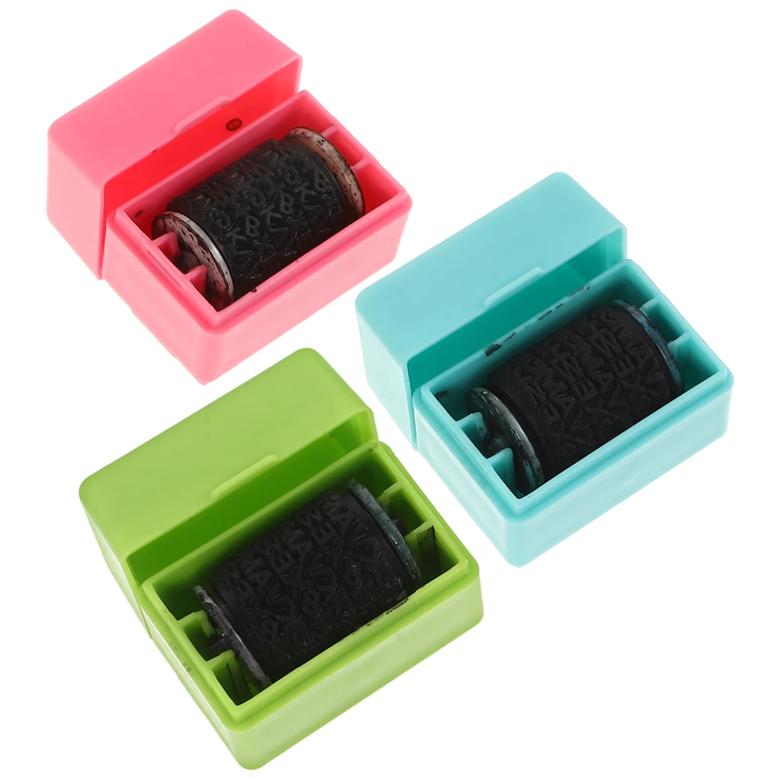 3pcs Professional Mini Roller Stamp Self Inking Stamp Privacy Protection Messy Code Security for Office (Random Mixed Color)