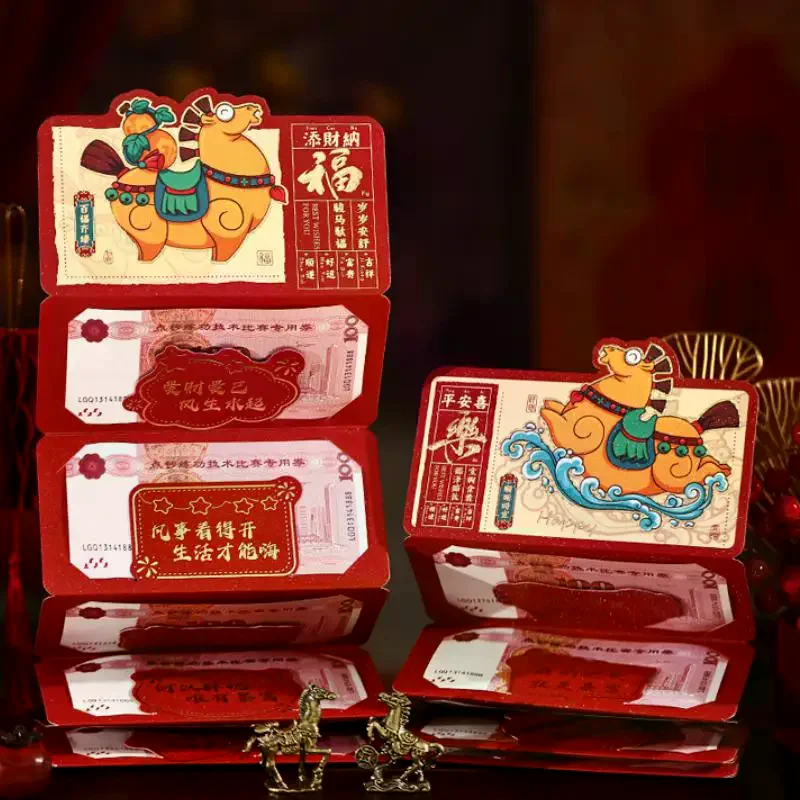 6 carte buste rosse cinesi pieghevoli cartone animato capodanno cavallo porta soldi tasca regalo festival di primavera