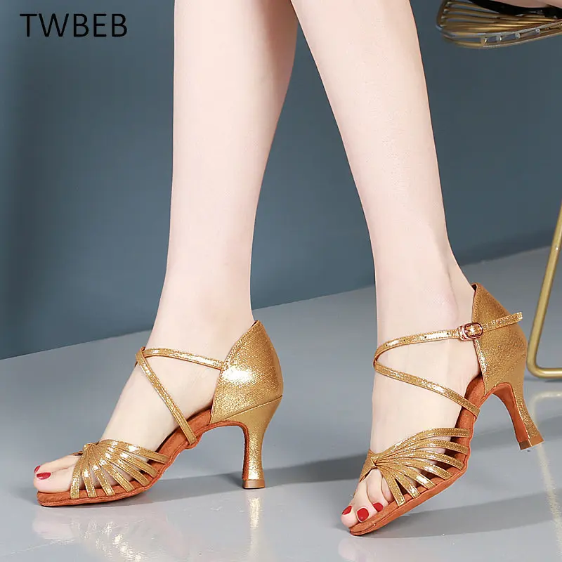 

Women Dancing Shoes Ballroom Latin Salsa Dance Shoes Woman Girls Ladies Tango Shoe Black Beige Brown 7.5CM Heel