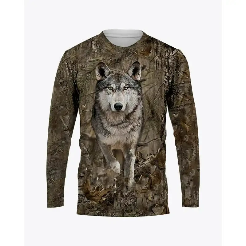 Camouflage Wild Hunting Animal Graphic t shirts 3D printed men\'s and women\'s streetwear T-shirt clothing O-neck long sleeved Tee