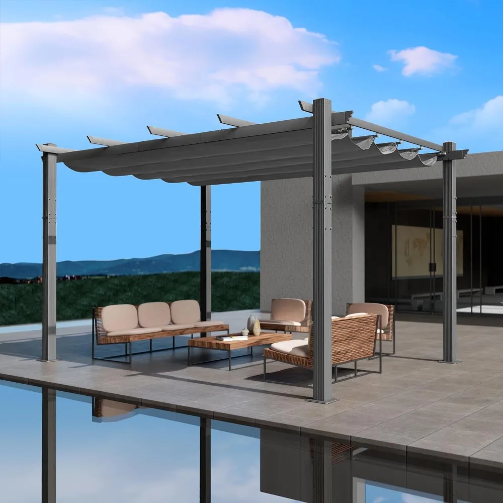 Outdoor Retractable Pergola with Sun Shade Canopy Patio Aluminum Pergola Shelter for Backyard Deck Garden