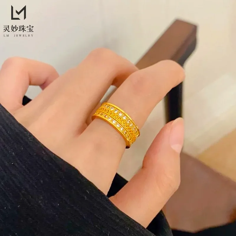 

Luxury 24K 9999 Pure Gold real gold Women's Diamond Wheat Ring