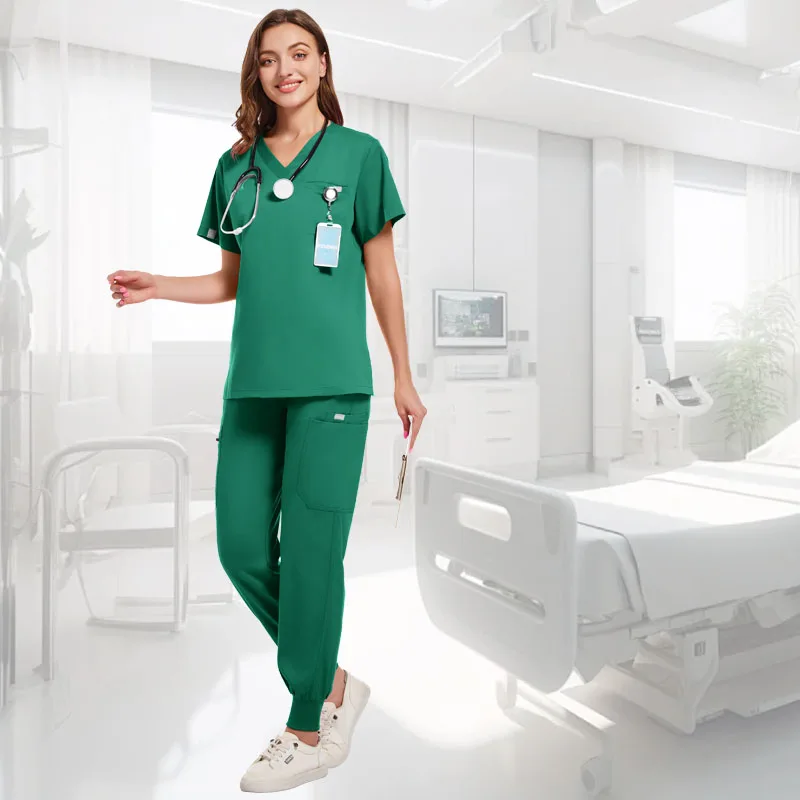 Ensembles de soins infirmiers pour clinique dentaire, vêtements chirurgicaux à manches courtes, couleur unie, accessoires médicaux, manucure, esthéticienne, ensembles de gommage