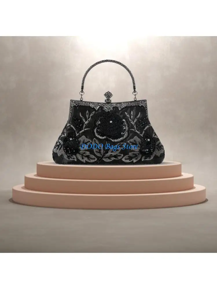 

E8FB Elegant Frame Women Formal Beaded Evening Purses and Handbags Bridal Sequins Clutch Bag Cocktail