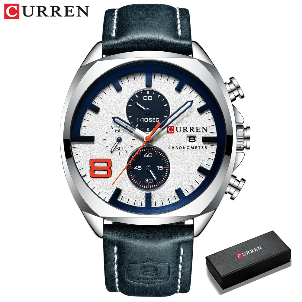 CURREN Chronograph Fashion Men's Watches Luxury Leather Business Quartz Watch Men Military Sport Wrist Watch Relogio Masculino image 2