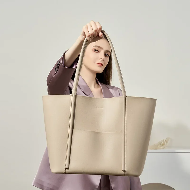 

New Genuine Leather Women's Tote Bags Summer Hand-Held Large Cowhide Commuter Shoulder Bag