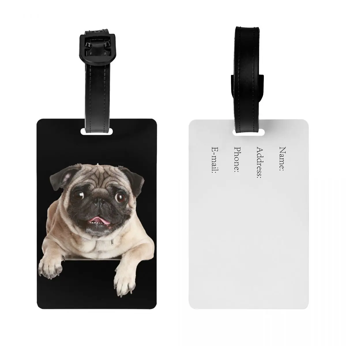 Custom Lovely Pug Dog Luggage Tag Privacy Protection Baggage Tags Travel Bag Labels Suitcase