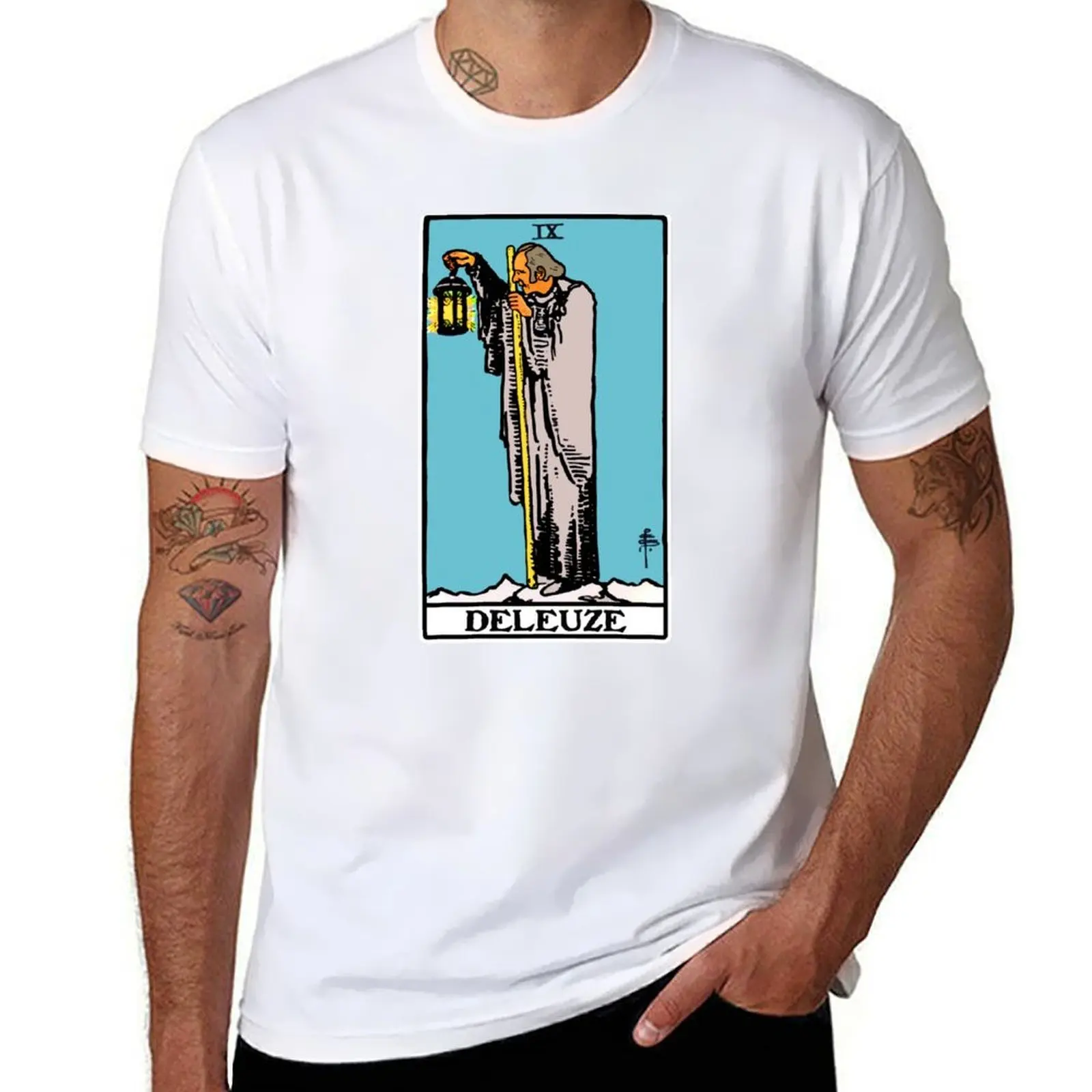 

Deleuze as the Hermit Tarot Card T-Shirt t shirts for man graphic vintage black cotton t-shirt plain for man package T-Shirt