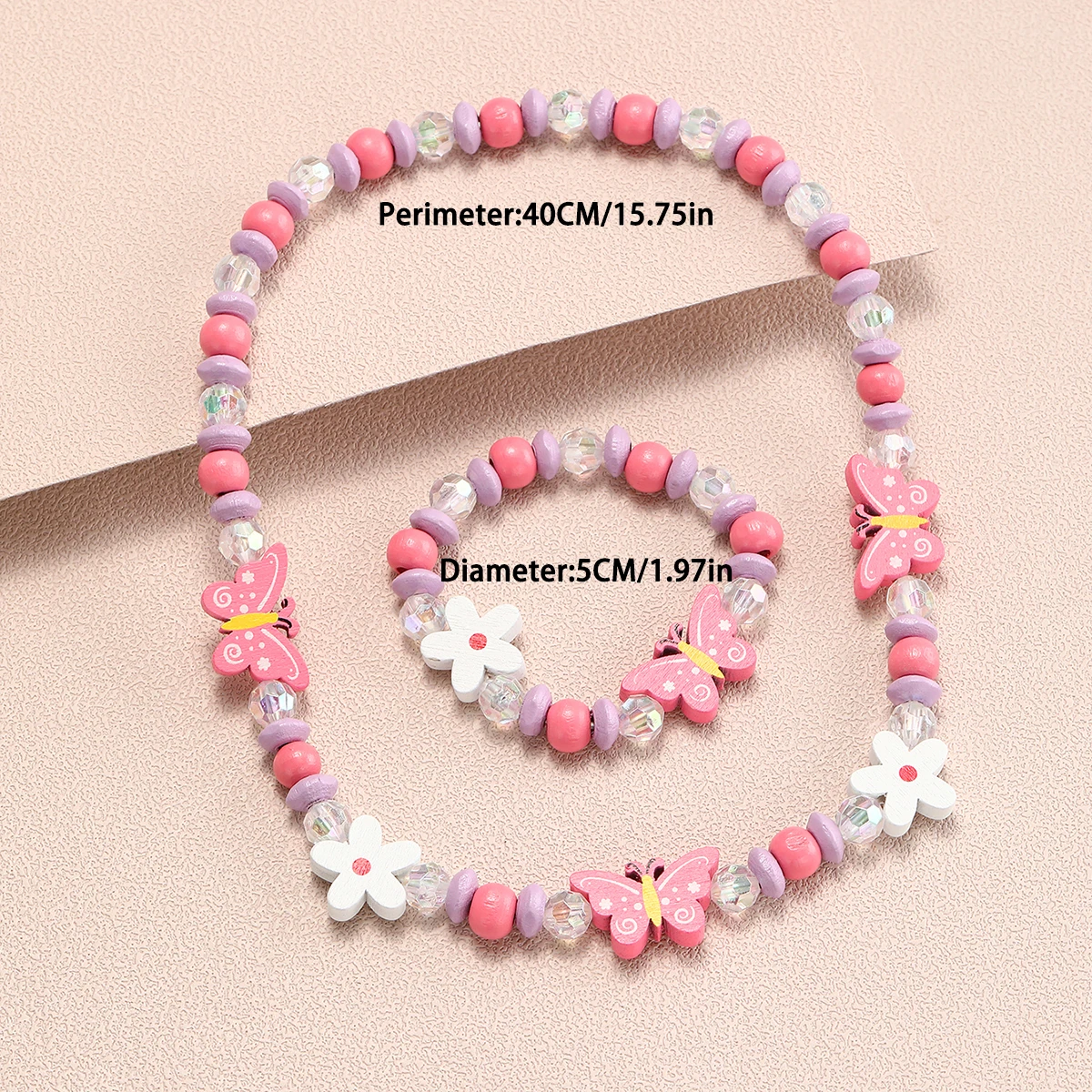 2Pcs Children Girls Wooden Butterfly Unicorn Pendant Necklace with Bracelet Set for Little Princess Daily Wear Party Kids Gifts