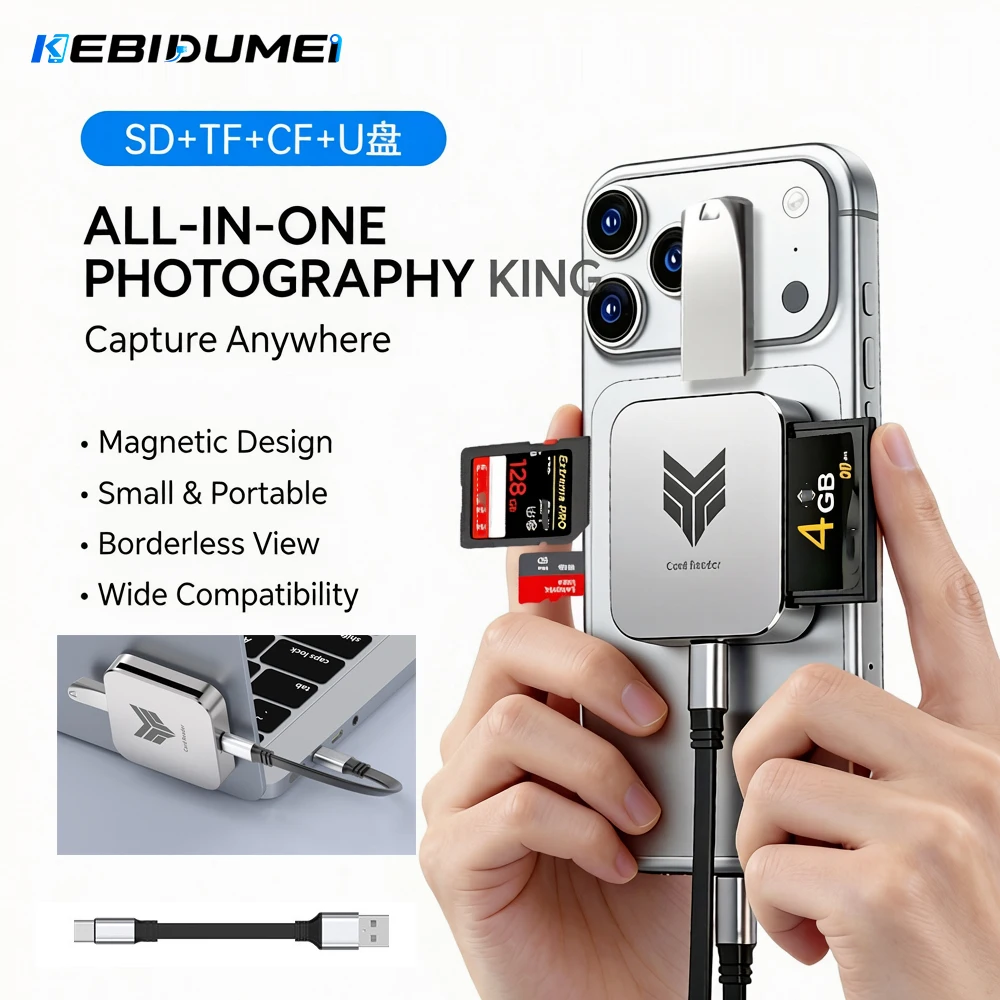 KEBIDUMEI CF SD TF USB Memory Cards Magnetic 5Gbps Card Reader TF Reader High-Speed Adapter for Phone Camera