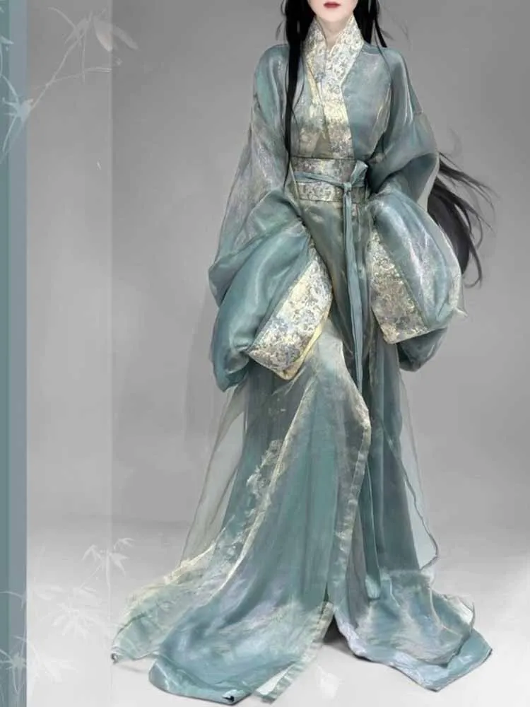 

Chinese Hanfu Dress Women Ancient Traditional Hanfu War Robe Female Carnival Cosplay Costume Purple&Cyan Hanfu 2pcs Suits