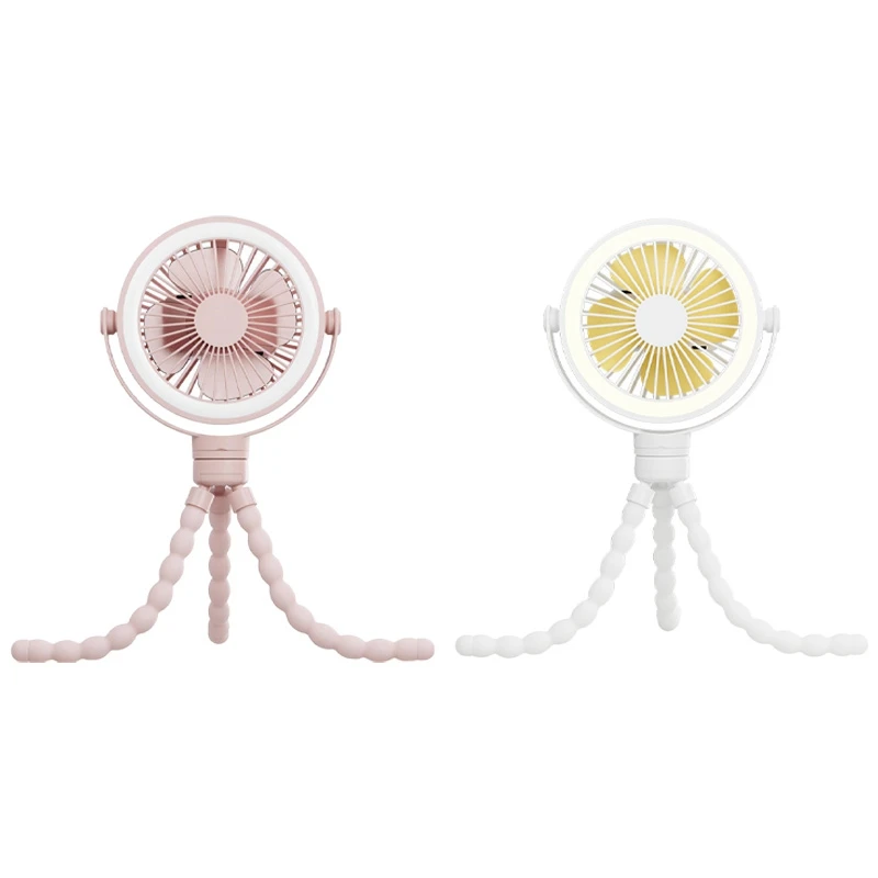 Portable Rechargeable Baby Stroller Fan Clip-On Octopus Night Light Mini Personal Handheld Portable Fan