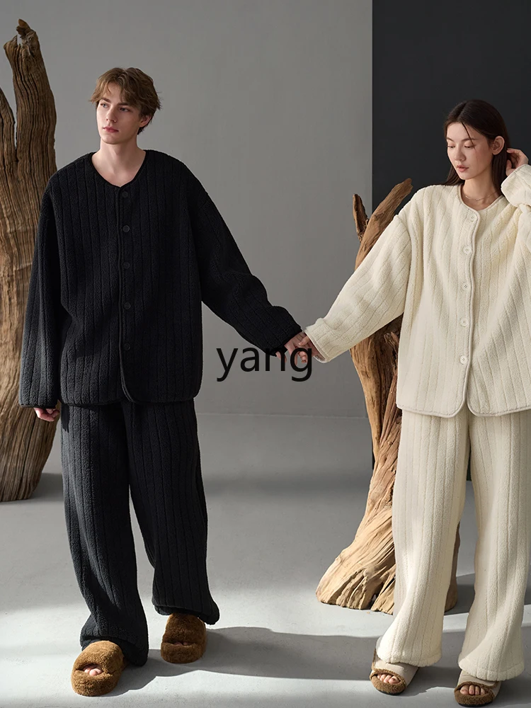LMM autumn and winter coral fleece couple pajamas women's round neck fashion plus size men