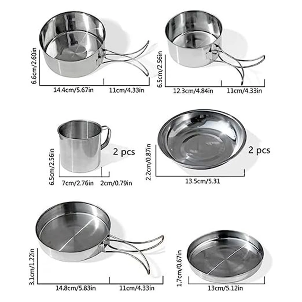 

13.0CM D, 1.8CM H Stainless Steel Pots Lightweight Camping Pot And Pan Pan Pot Portable Cooking Set Lightweight Design