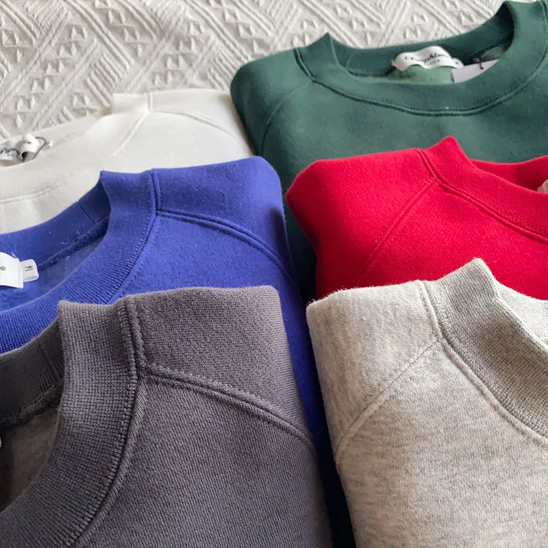 

Loose Fit round Ne Long Sve Sweatirt Pure Color Embroidery Thin Fce Pullover Hoodie Basic Sle Autumn Winter