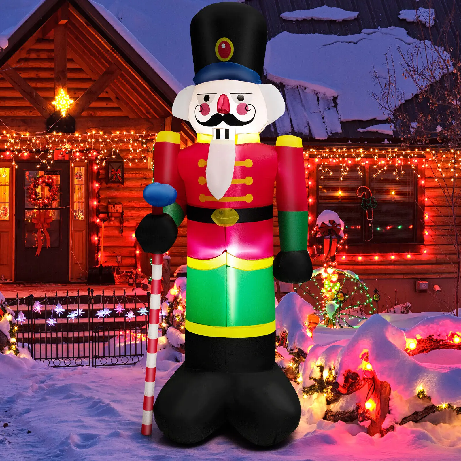 Costway 8FT Inflatable Nutcracker Soldier, Blow-up Christmas House Guard