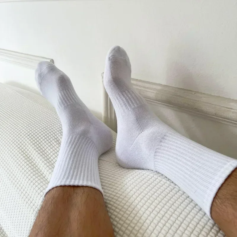 Cotton Sports Socks Unisex Soft Comfortable Breathable Casual Socks Black White Mid Tube Solid Color for Men Women Classic Socks, image 6