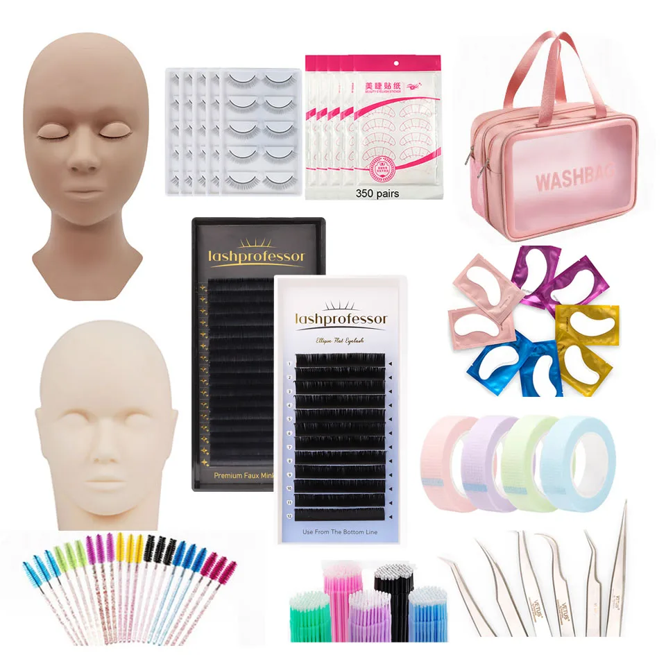 Eyelash Extension Training Kit Practice Model Head Mannequin Eye Pads Tweezers Grafting Eyelash Tool Lash Accessories Makeup Set